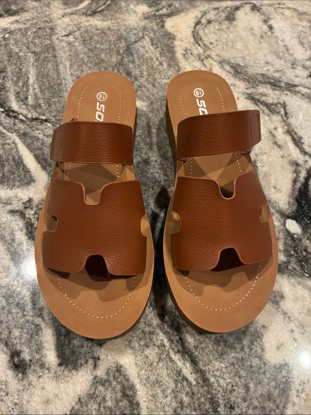 Soda Brown Double-Strap Slide Sandals